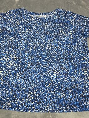 Susan Graver Royal & Navy Abstract 3/4 Sleeve Crewneck Top 3XP Plus